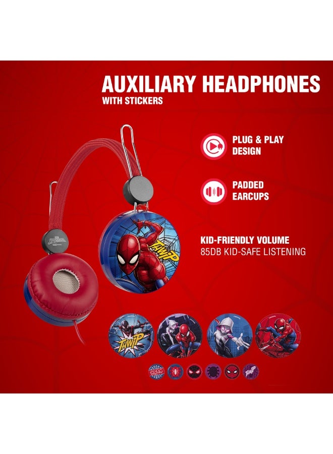 Volkano Disney Marvel Spider-Man Auxiliary Headphones with Stickers – Premium Stereo Sound, Comfortable Padded Earcups, 3.5mm Jack, Customizable Design for Kids, Perfect for Music, Games, and Videos - Image 2