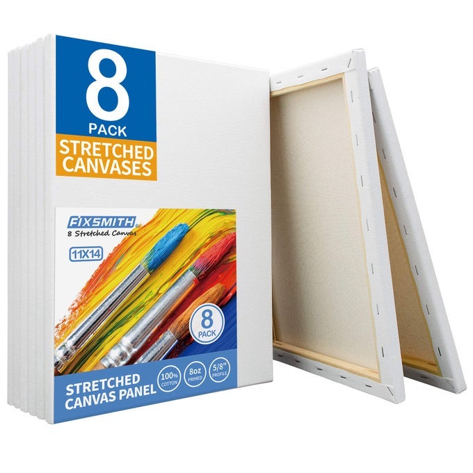 STRETCHED WHITE BLANK CANVAS 11X14 INCH 8 PACK PRIMED100 COTTON58 INCH PROFILE OF SUPER VALUE PACK FOR ACRYLICSOILS OTHER PAINTING MEDIA