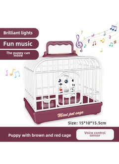 Generic Children's Bird Cage Toy Electric Voice Control Induction Bird Simulation Bird Soundness Will Move And Call Baby Baby Kindergarten-Specifications:Voice Control Dog Cage Brown Red  - Image 1