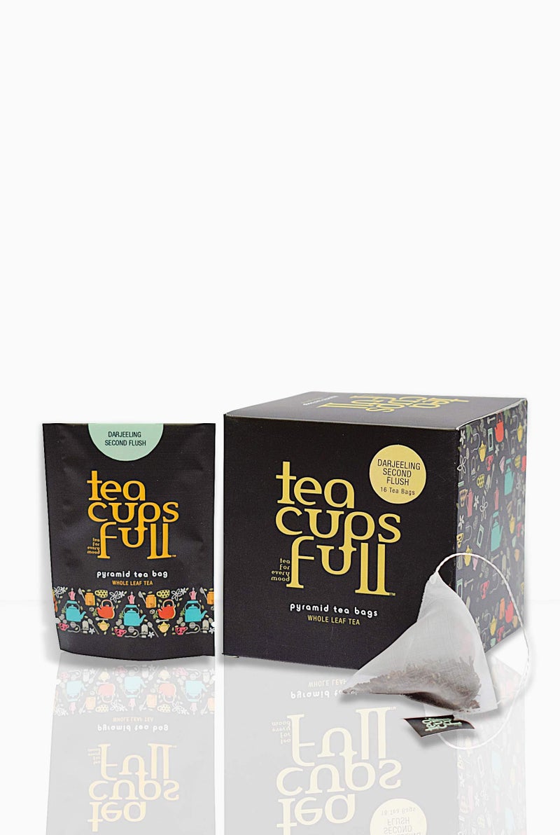 Teacupsfull أكياس شاي مثلثات كاملة - شاي دارجيلنج الفلش الثاني، 16 كيس شاي مغلف بشكل فردي، شاي هيمالايا عطره ومليء بالنكهات - Image 1