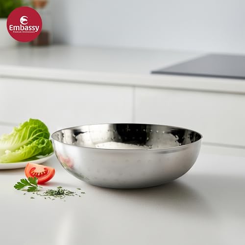 EMBASSY Stainless Steel 20.5 cm Hammered Tasla/Kadai Without Handle |Capacity - 1.3 Litre | Size - 10 | Even Heat Distribution | Induction Friendly | Ideal for Cooking Curries, Stews, and More. - Image 2
