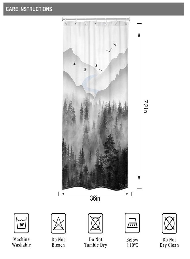 Riyidecor Small Stall Shower Curtain for Bathroom Decor RV 36Wx72H Misty Rainforest Dark Black Mens Nature Narrow Foggy Woodland Mountain Art Printed Fabric Polyester Waterproof 7 Pack Plastic Hooks - Image 4