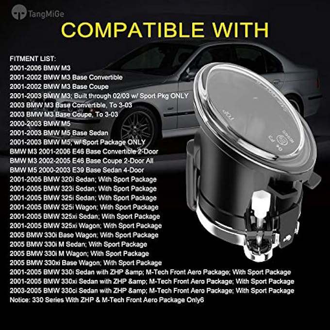 TangMiGe Fog Lights Compatible With Bmw E46 E39 M3 M5  3 Series 320I 323I 325I 325Xi 330I 330Xi 330Ci Sedan 325I 325Xi 330I 330Xi Wagon All WSport Package 1 Pair Fog Lamps - Image 3