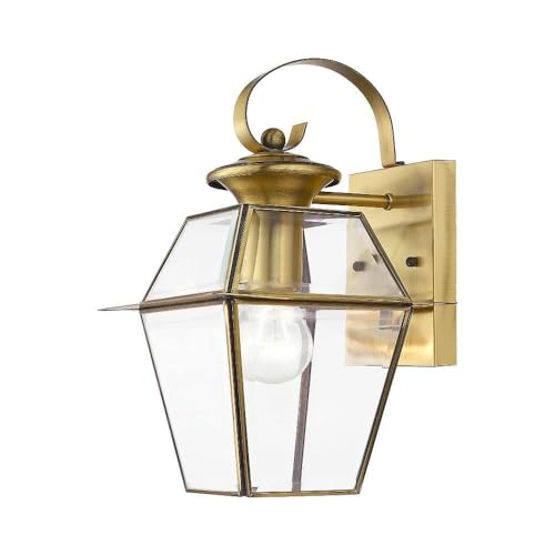 Livex Lighting 2181-01 Westover 1-Light Outdoor Wall Lantern, Antique Brass - Image 1