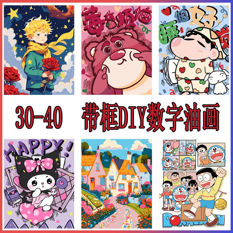 Supply 3040 Size Digital Oil Painting Diy Children'S Handmade Cartoon Animation Color Night Market Stall - Image 2
