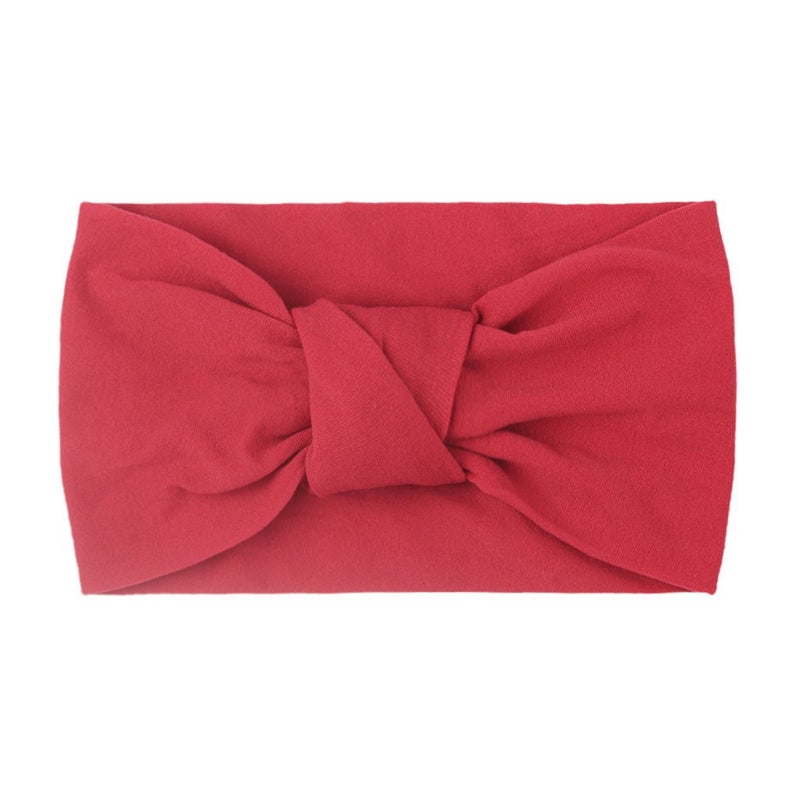 Generic European and American Spring New Childrens Headwear Baby Solid Color Nylon Knot Wide Side Headscarf Baby Hair Belt Burgundy