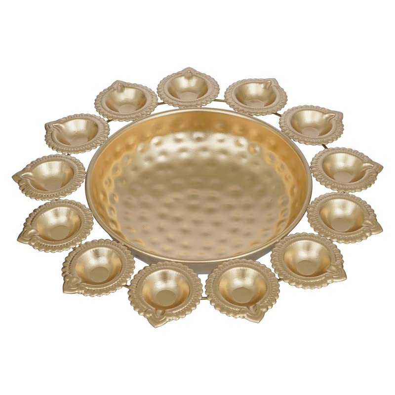 Sanvatsar Present Golden Decorative Metal Diya Plate for PujaDiwali Welcome Aarti and Multipurpose Uses in Size of Size 14x14inch - Image 5