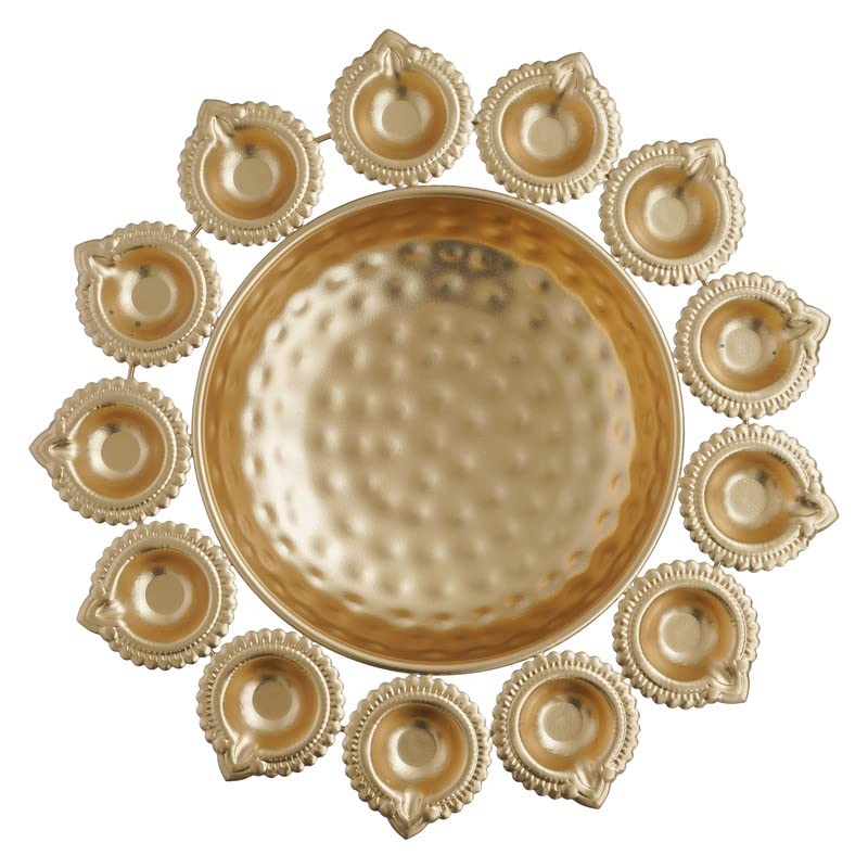 Sanvatsar Present Golden Decorative Metal Diya Plate for PujaDiwali Welcome Aarti and Multipurpose Uses in Size of Size 14x14inch - Image 4