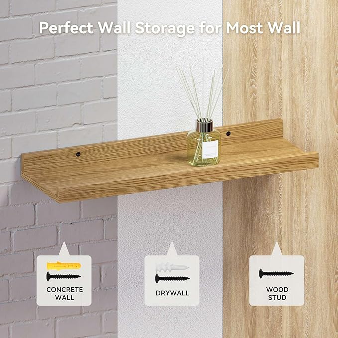 carpentray 30 Inches Long Floating Shelves Wall Mounted, 2 Set Modern Light Brown Wall Shelf for Bedroom, Nursery Book Shelf, Picture Ledge Shelf for Wall Decor (Light Brown, 30 Inch Long) - Image 3