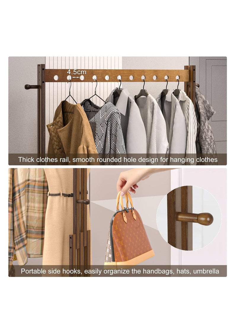Arabest Wooden Clothes Hanger Rail:  Clothes Rail stand Bamboo Clothing Rack Wheels Clothes Rail Stand with Wheels Coat Rack on Wheels with 2 Tier Shelves for Bedroom, Living Room  - Image 4