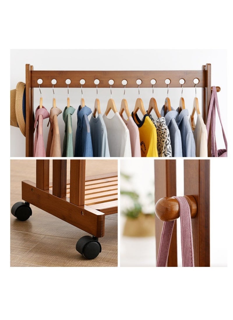 Arabest Wooden Clothes Hanger Rail:  Clothes Rail stand Bamboo Clothing Rack Wheels Clothes Rail Stand with Wheels Coat Rack on Wheels with 2 Tier Shelves for Bedroom, Living Room  - Image 5