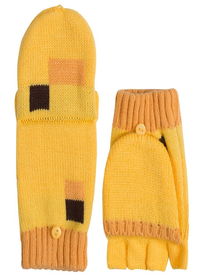 JINX Minecraft Ocelot Fingerless Knit Gloves with Convertible Mitten Cover, Yellow, Youth Fit - Image 2