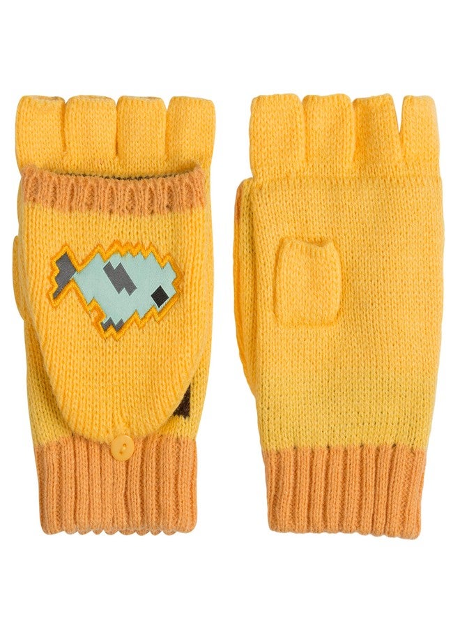JINX Minecraft Ocelot Fingerless Knit Gloves with Convertible Mitten Cover, Yellow, Youth Fit - Image 1