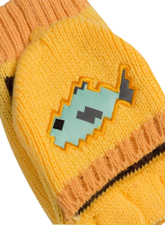 JINX Minecraft Ocelot Fingerless Knit Gloves with Convertible Mitten Cover, Yellow, Youth Fit - Image 3