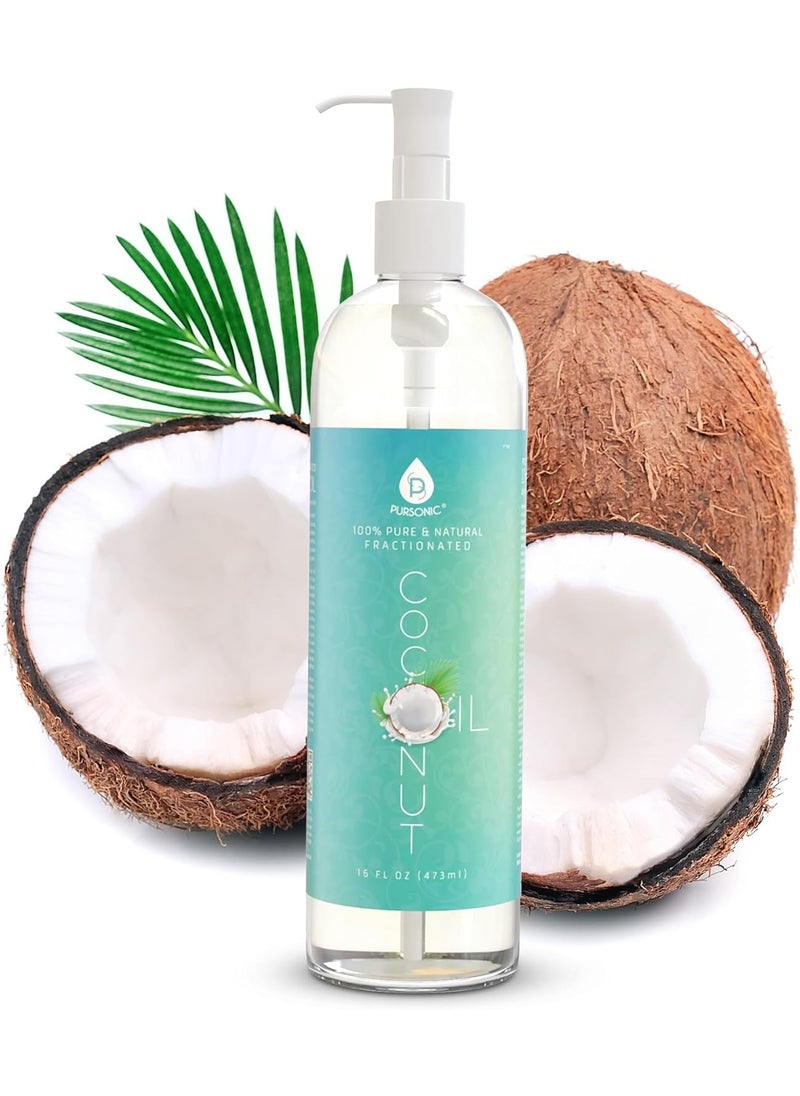 Pursonic - Pursonic Pure Unscented Fractionated Coconut Oil - 16 Oz Multipurpose Oil for Skin, Hair, Body Massage & Makeup Removal - Carrier Oil for Essential Oils and Aromatherapy - Image 1