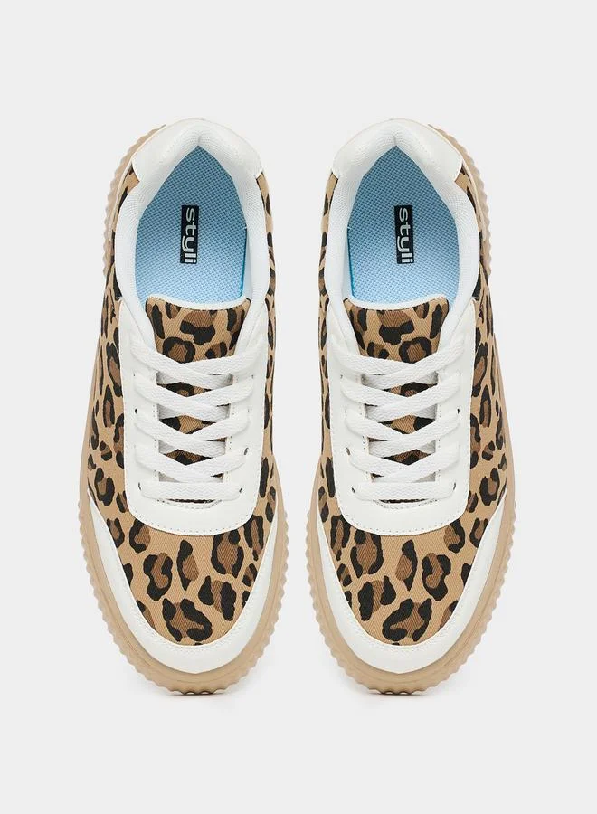 Styli Animal Print Lace Up Sneakers