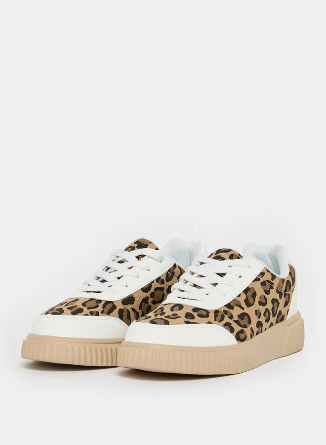 Styli Animal Print Lace Up Sneakers
