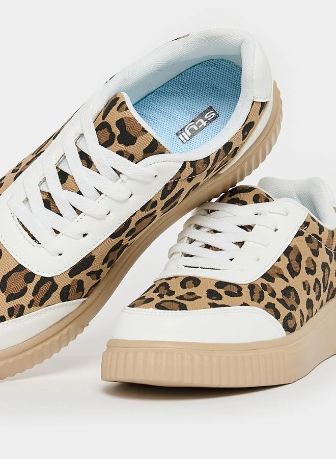 Styli Animal Print Lace Up Sneakers