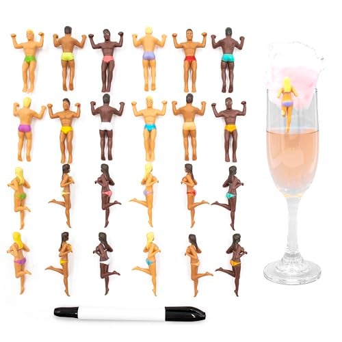 NPW Drinking Buddies Ultimate Party Edition Drink Markers Wine Glass Charms Customizable with Pen Wedding Large Party Accessories with Pen 24 Count Mixed Male Female Buddies - Image 1