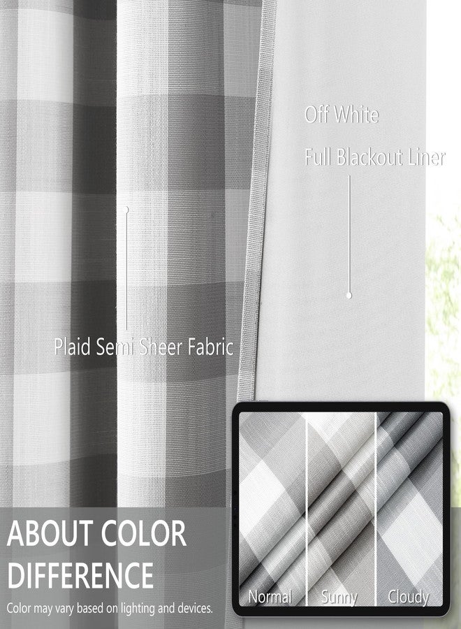 Amzdecor Buffalo Check Plaid Full Blackout Window Curtains 84 Inches Long for Bedroom Noise Reducing Total Room Darkening Grommet Drapes,Vintage Farmhouse Window Treatment,2 Panels,52"x84",Gray White - Image 4