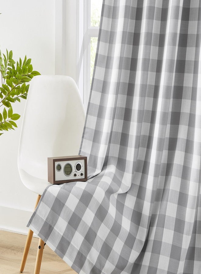 Amzdecor Buffalo Check Plaid Full Blackout Window Curtains 84 Inches Long for Bedroom Noise Reducing Total Room Darkening Grommet Drapes,Vintage Farmhouse Window Treatment,2 Panels,52"x84",Gray White - Image 2