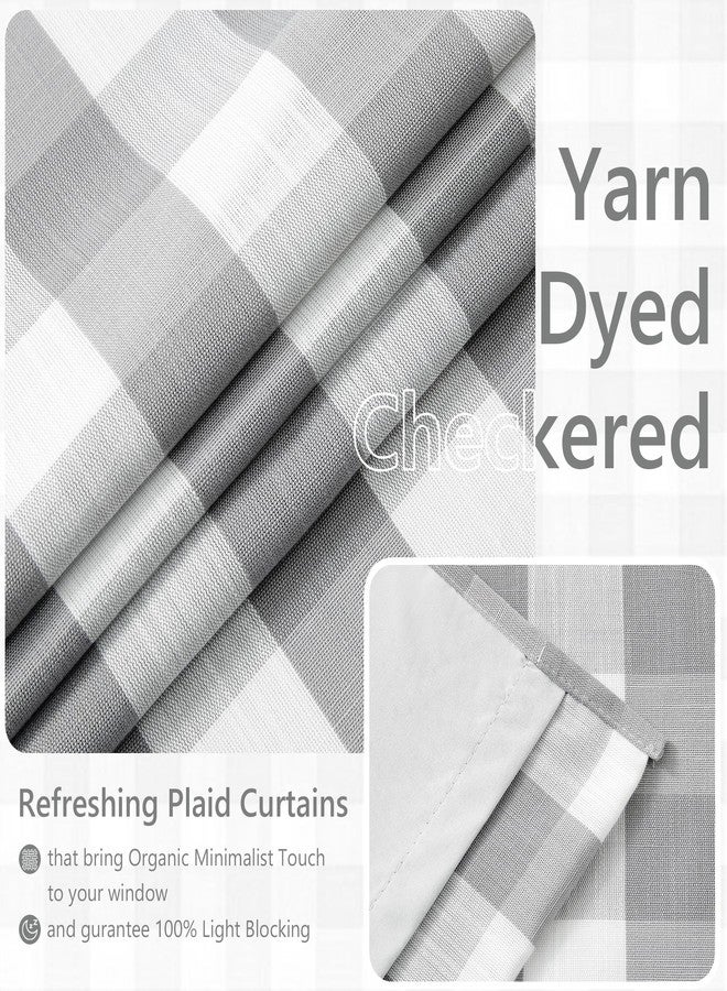 Amzdecor Buffalo Check Plaid Full Blackout Window Curtains 84 Inches Long for Bedroom Noise Reducing Total Room Darkening Grommet Drapes,Vintage Farmhouse Window Treatment,2 Panels,52"x84",Gray White - Image 5