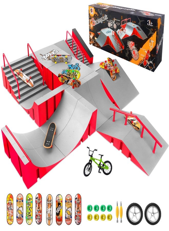 CS COSDDI Finger Skateboard Park Kits,14 in 1 Skateboard Finger Toys with 8 Finger Skateboards & 14 Skatepark Deck Ramp,Finger Bike for Boys or Girls Gift,Mini Finger Skateboards Ramp Accessories Set - Image 1