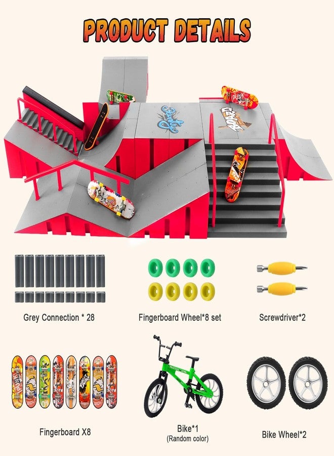 CS COSDDI Finger Skateboard Park Kits,14 in 1 Skateboard Finger Toys with 8 Finger Skateboards & 14 Skatepark Deck Ramp,Finger Bike for Boys or Girls Gift,Mini Finger Skateboards Ramp Accessories Set - Image 2