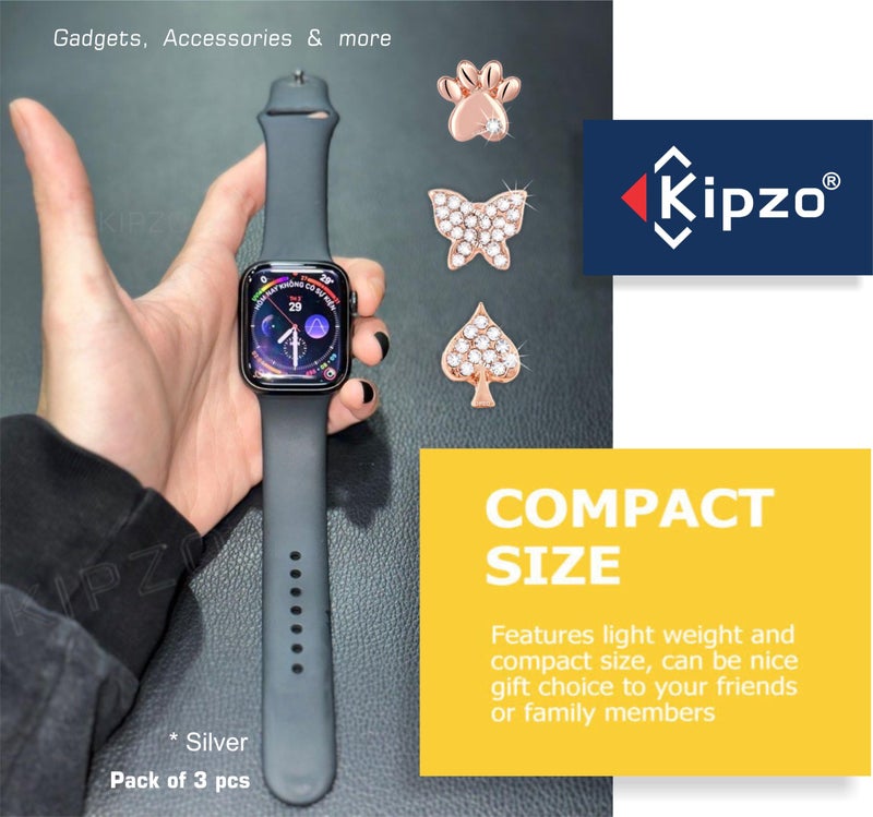 KIPZO® Rosegold metal alloy Decorative watch lucky Charms studs Rings Loops Smartwatch wrist band Jewelry Silicone Bands i-Watch Series 8 7 6 cat paw butterfly leaf Ornament Strap Accessories 3pc - Image 5