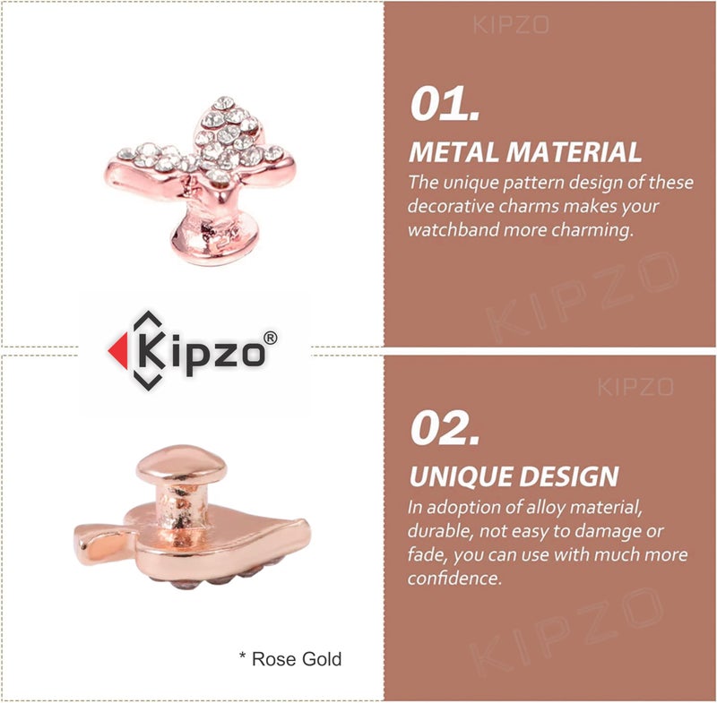 KIPZO® Rosegold metal alloy Decorative watch lucky Charms studs Rings Loops Smartwatch wrist band Jewelry Silicone Bands i-Watch Series 8 7 6 cat paw butterfly leaf Ornament Strap Accessories 3pc - Image 4