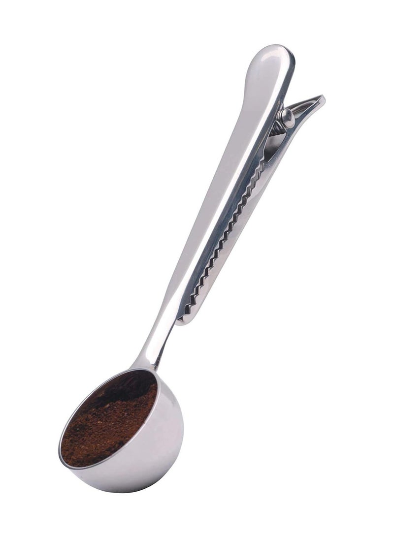 Stainless steel cup body coffee grounds spoon with silver coffee bag sealing clip  - Image 1