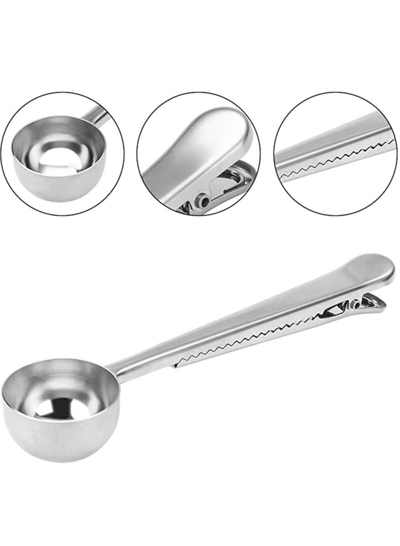 Stainless steel cup body coffee grounds spoon with silver coffee bag sealing clip  - Image 2