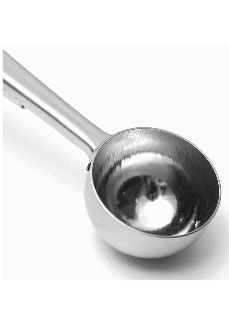 Stainless steel cup body coffee grounds spoon with silver coffee bag sealing clip  - Image 3