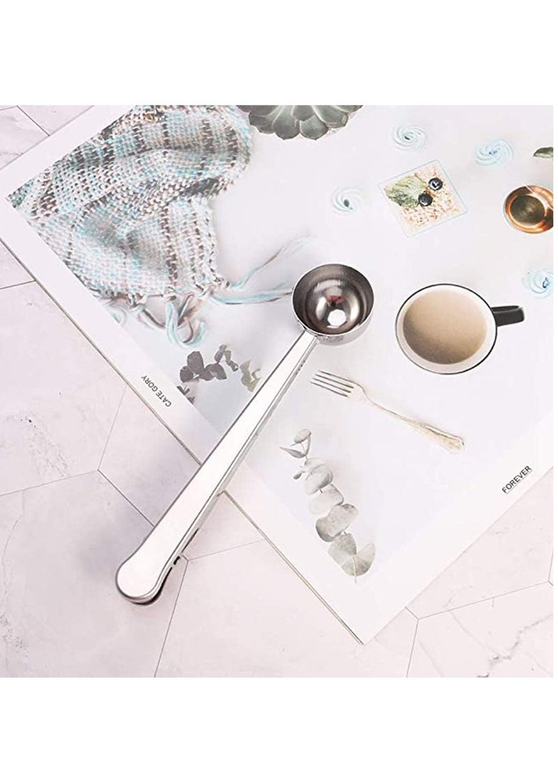 Stainless steel cup body coffee grounds spoon with silver coffee bag sealing clip  - Image 4