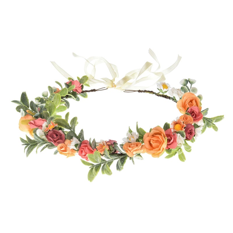 Love Sweety Greenery Flower Headband BOHO Leaf Hair Wreath Bridal Wedding Headpiece Maternity Floral CrownWhite Pink Orange