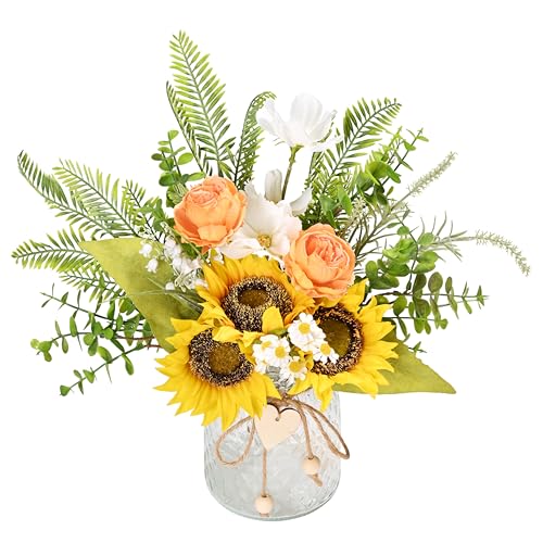 LUEUR Artificial Faux Flowers in Vase for Home,Silk Sunflower Bouquet Fake Flowers with Pot Silk Sunflower Arrangement with Vase Suitable for Fall, Spring Decor Office Decoration Table Cenerpiece - Image 5
