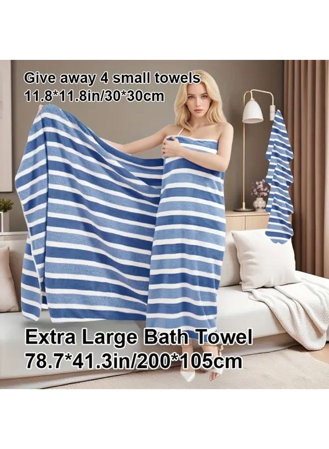 مناشف حمام مخططة رمادية عريضة الخطوط مقاس كبير جدًا، مجموعة من 5 قطع سريعة الجفاف - Image 2