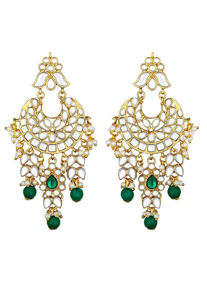 Aheli - Kundan Pearl Chandbali Earrings With Maang Tikka Indian Traditional Bollywood Fashion Jewelry Set For Women Girls - Image 1