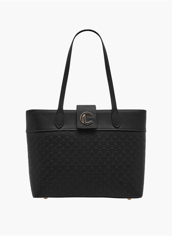 Le Confort Women's Monogram Embossed Tote Bag with Double Handle and Zip Closure