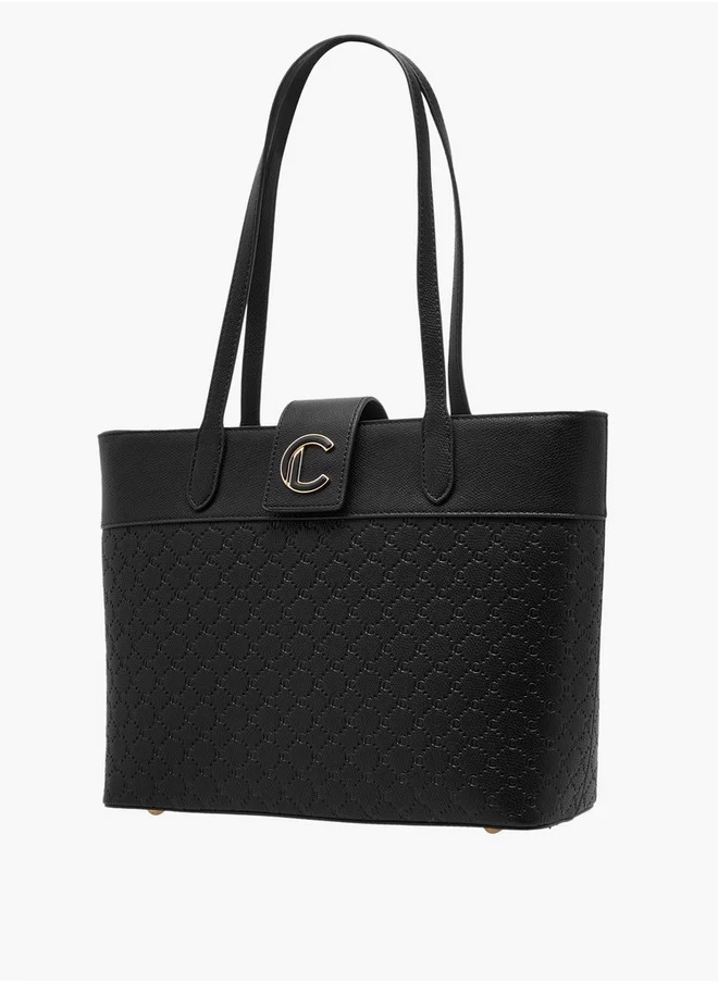 Le Confort Women's Monogram Embossed Tote Bag with Double Handle and Zip Closure