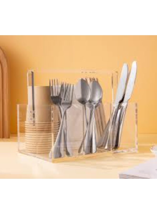 EMAAZZ LLC Clear Acrylic Cutlery Organizer with Multi Compartments – Spoon, Fork & Knife Storage Holder for Kitchen Countertop, Dining Table & Home Organization - Image 3