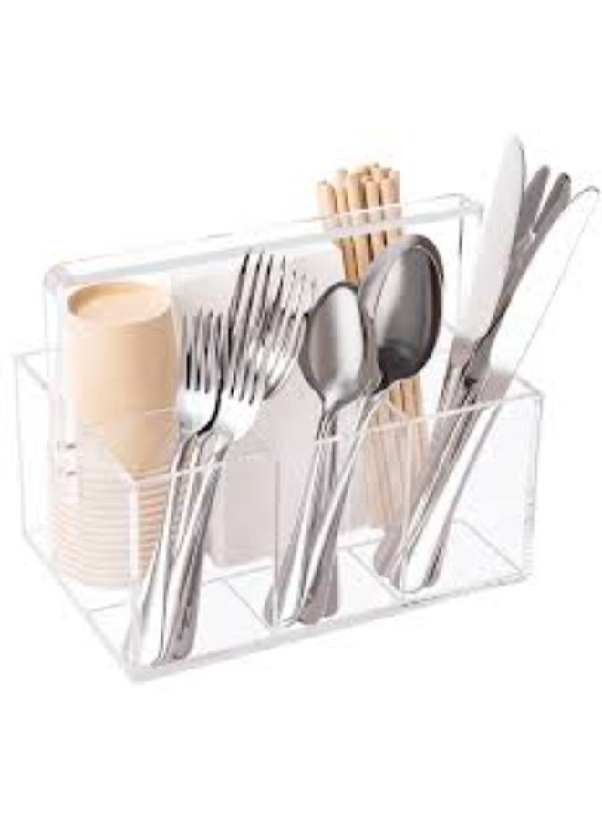 EMAAZZ LLC Clear Acrylic Cutlery Organizer with Multi Compartments – Spoon, Fork & Knife Storage Holder for Kitchen Countertop, Dining Table & Home Organization - Image 2