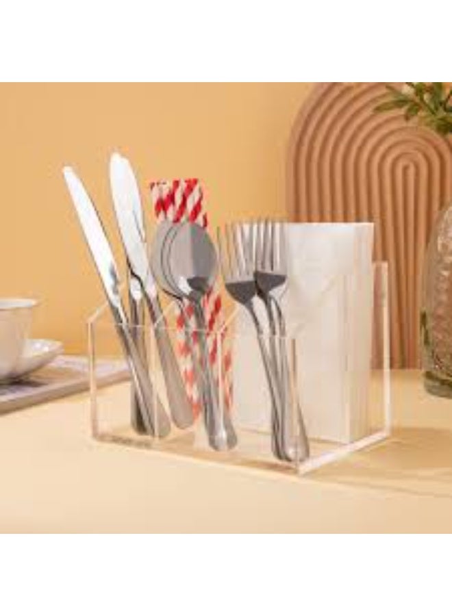 EMAAZZ LLC Clear Acrylic Cutlery Organizer with Multi Compartments – Spoon, Fork & Knife Storage Holder for Kitchen Countertop, Dining Table & Home Organization - Image 4