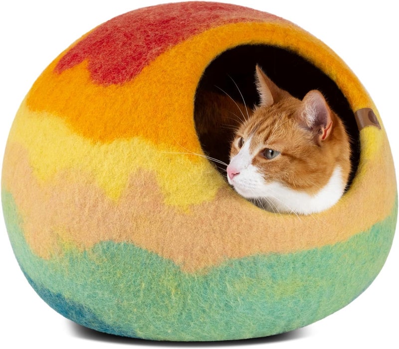 MEOWFIA Cat Cave â€“ Premium Felt Cat Bed for Indoor Cats, Handmade Merino Wool (Tucson Sunset, Medium) - Image 1