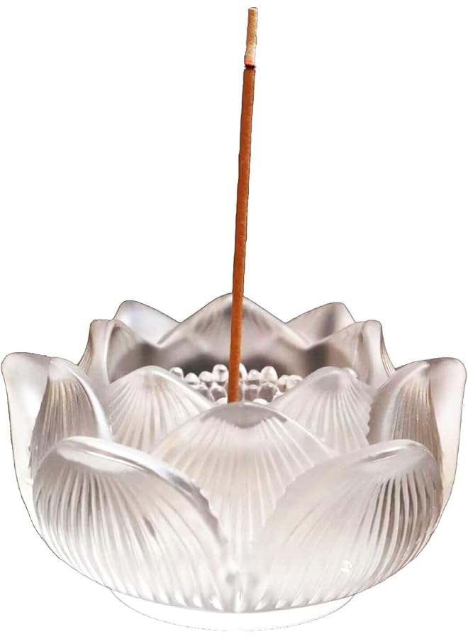 erorex Clear Artificial Crystal Lotus Flower Incense Holder Healing Crystal Stone Incense Burner Ash Catcher Incense Stick Cone Holder For Yoga Meditation And Home Office Decor  - Image 4