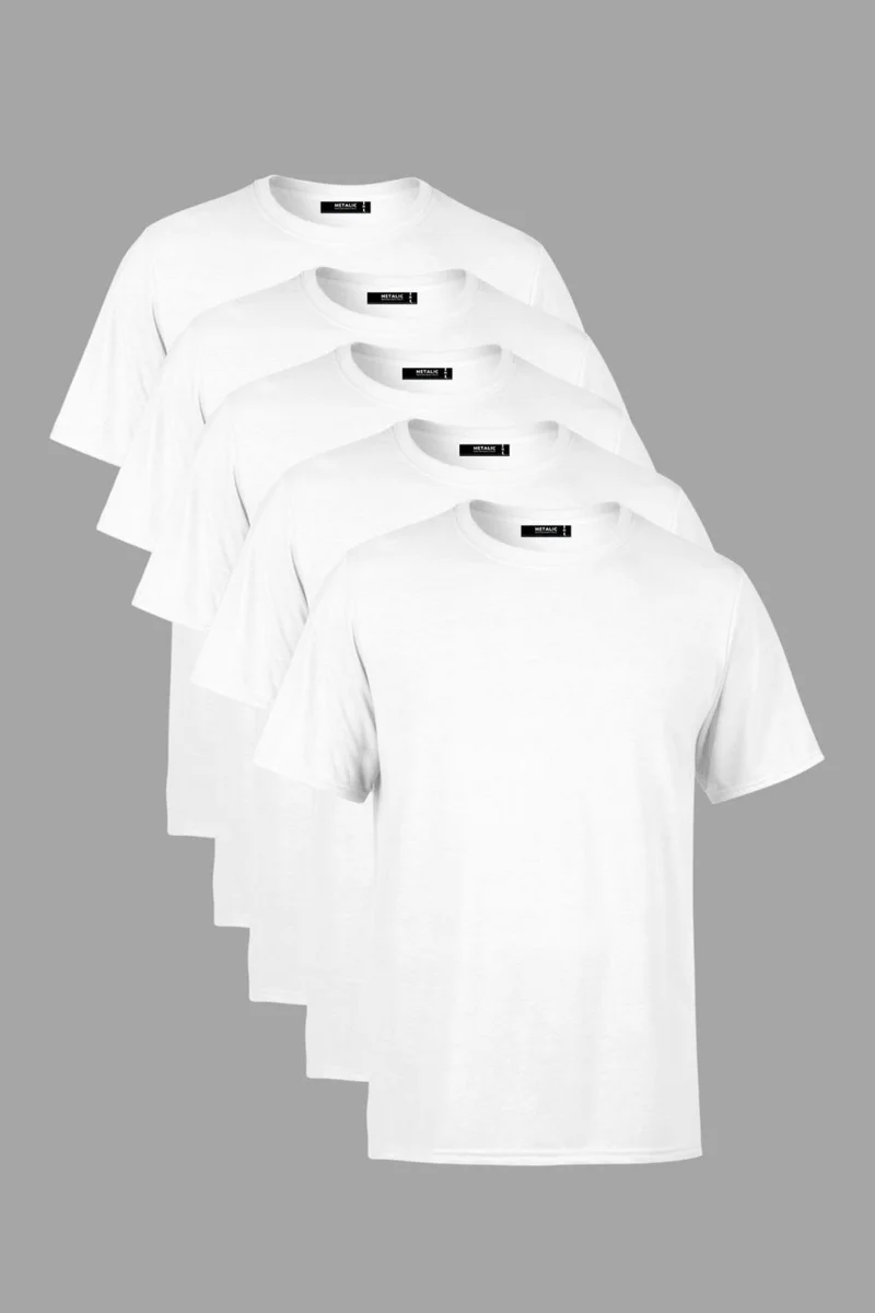 ميتاليك Men's Multicolored T-Shirt Regular Fit Relaxed Cut Crew Neck 5-Piece Basic T-Shirt Pack