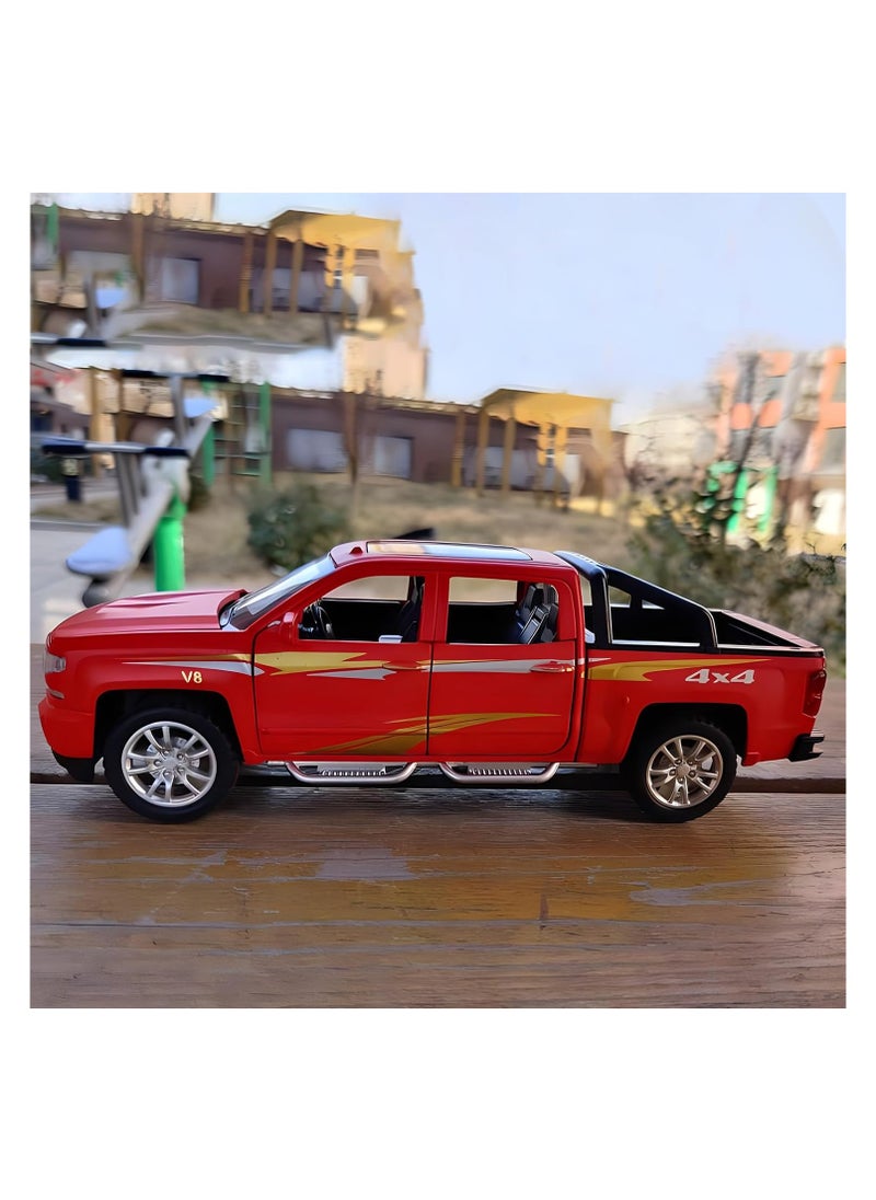CHE ZHI 1:28 Chevrolet Truck Alloy Diecast Metal Model | Collectible Pull Back Toy Vehicle for Kids (Red)  - Image 4