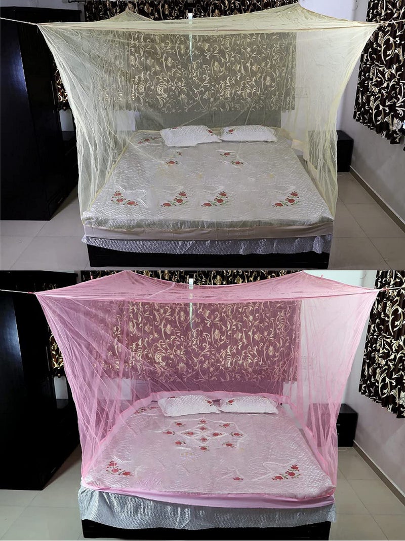 Neekshaa Combo Pack Mosquito Net for Double Bed Polyester Mosquito Net for Baby | Bedroom | Family_Size-6x6 FT_Color-Yellow,Pink - Image 1