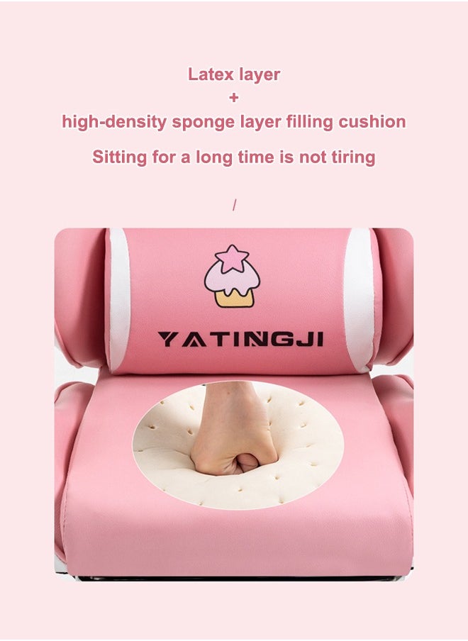 Tanwer - Pink Esports Chair Cartoon Game Chair Comfortable And Reclining Computer Chair Home Chair Office Chair Lift Rotating Chair - Image 1