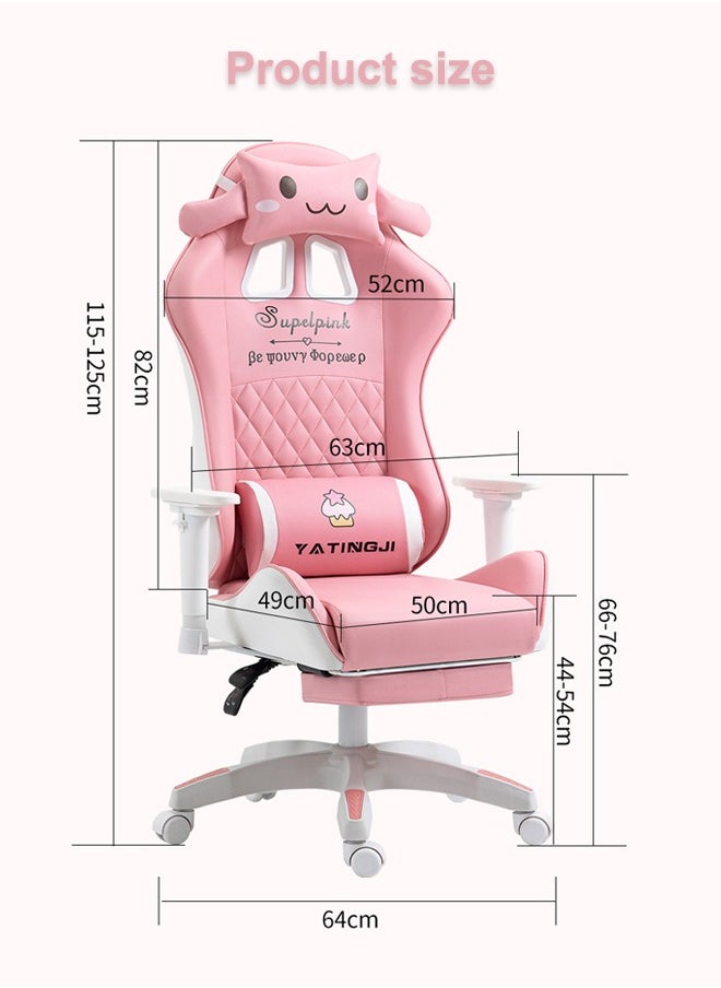 Tanwer - Pink Esports Chair Cartoon Game Chair Comfortable And Reclining Computer Chair Home Chair Office Chair Lift Rotating Chair - Image 1
